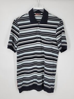 VTG Prada Sport Linea Rossa Men S Striped Knit Polo Shirt Red Tab Italy Y2K